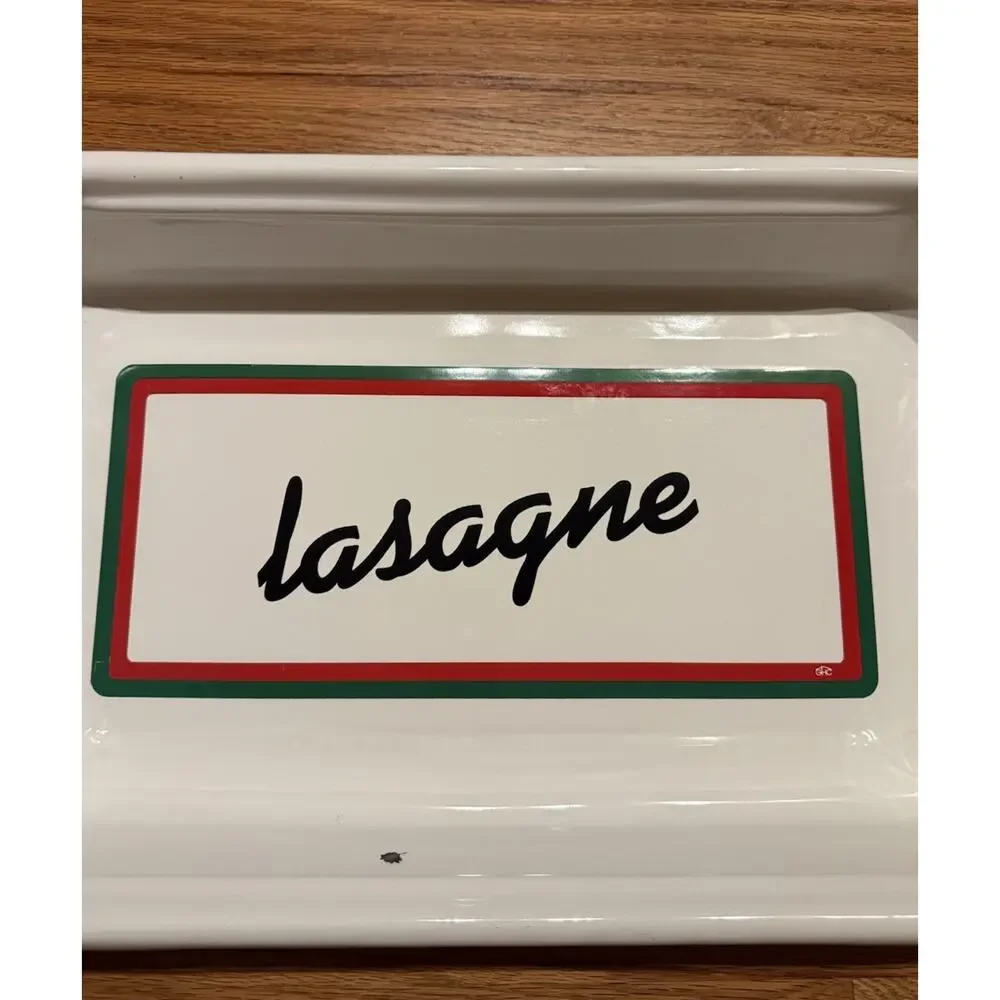 Vintage White Lasagne Enamel Metal Baking Roasting Cake Pan By GHC 16” X 10”